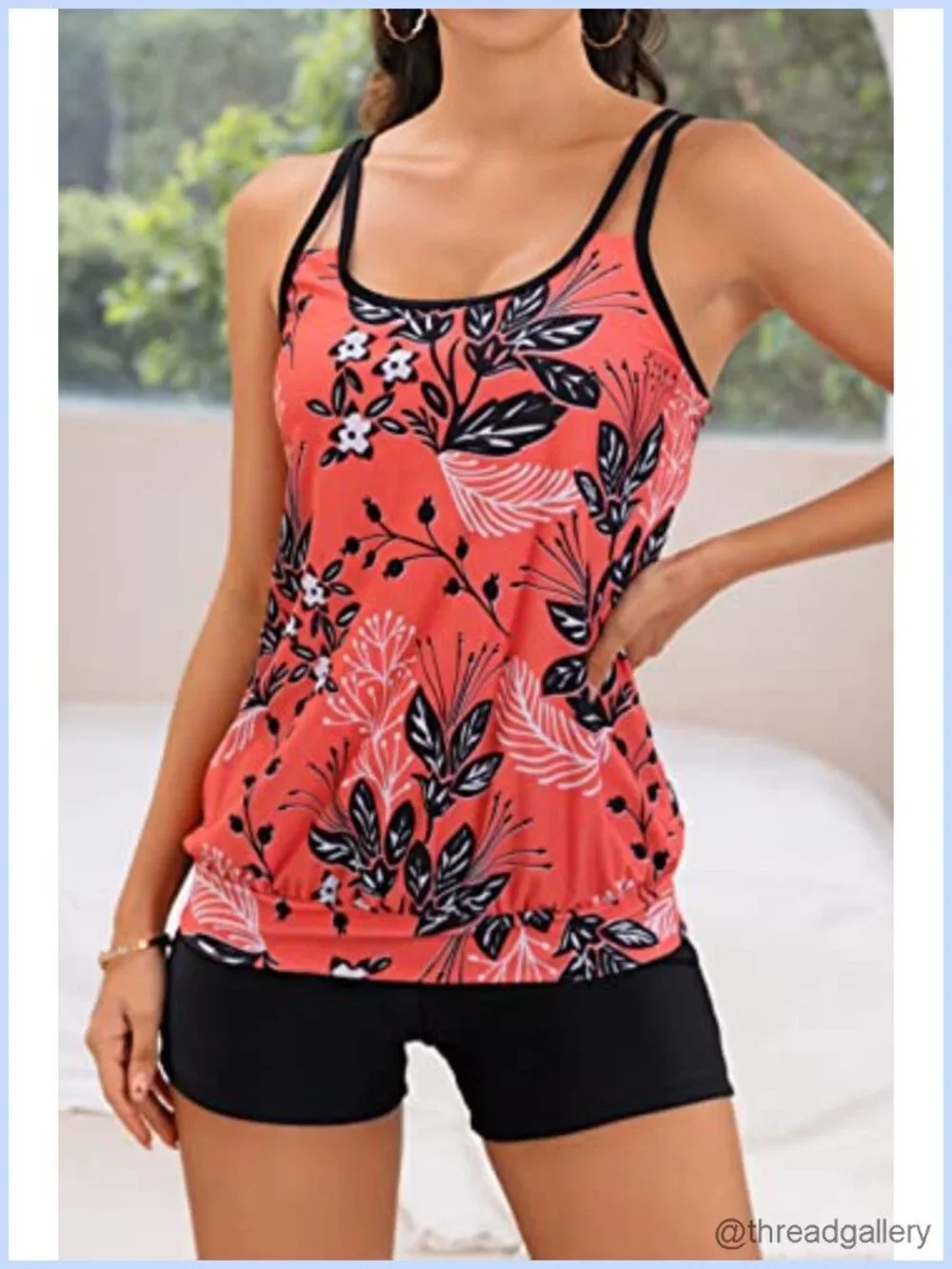 Tummy Control Tankini Set with Boy Shorts, Adjustable Straps, High Stretch